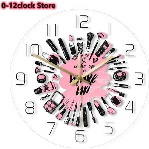 Beauty Salon LED Business Light Cosmetics Collection Watch Make Up Set Wall Clock Non-ticking Sleepy Lamp Duvar Saati Dresser