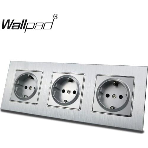 Silver Triple EU Socket for EU Box Wallpad 234*86mm 110V-240V Brushed Metal Frame European 16A Power Wall Sockets