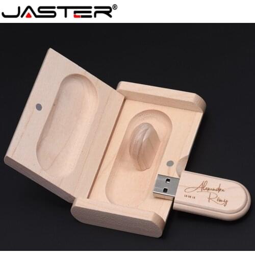 JASTER laser engraving wooden+Box pendrive 8GB 16GB 32GB 64GB USB Flash Drive photography gift (free custom logo)