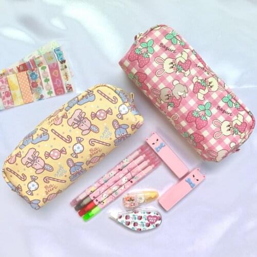 Kawaii Strawberry Rabbit Pencil Case Cute Large Capacity Pencil Box Pencilcase Pencil Bag School Supplies Stationery