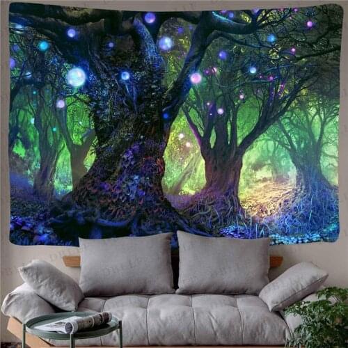 Van Gogh Fantasy Forest TapestryPsychedelic Tree Theme Background Tapestry Scenery Tapestry Bedroom Home Decor Decoration Mural