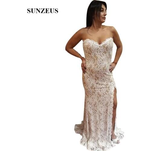 Abiti Sposa Vintage Lace Long Mother Of The Bride Dress Champagne Lining Straight Sweetheart Women Party Gown Side Slit