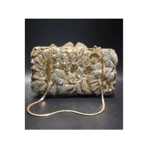 XIYUAN Women Gold Color Crystal Evening Bags Purses Hard Case Diamond Clutch Minaudiere Bags Wedding Party Rhinestone Handbags