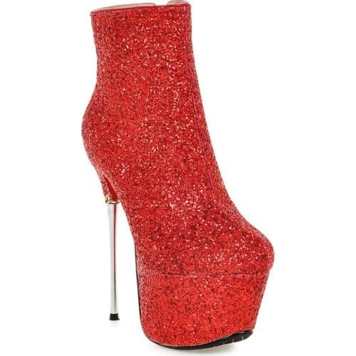 Original Intention Women Ankle Boots Round Toe Metal Thin Heels Boots Black White Gold Silver Red Pink Shoes Woman Size 4-10.5