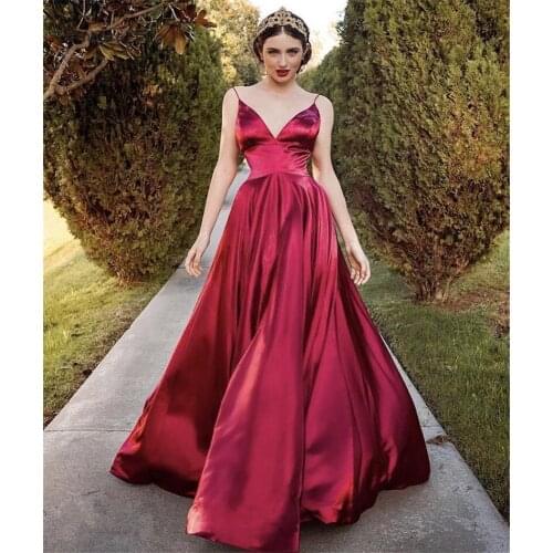 Cinderella Sexy V-Neck Spaghetti Straps Floor Length A-Line Zipper Back Silk Satin Evening Dresses vestidos de fiesta de noche