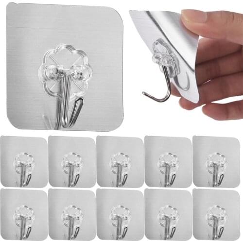 1/5/10/20/30pcs Transparent Strong Self Adhesive Housekeeper on wall Hooks For kitchen Bathroom Towel Hanging Hooks Key Holders