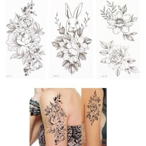 1pc Fashion Women Girl Temporary Tattoo Sticker Black Roses Design Full Flower Arm Body Art Fake Tattoo Sticker