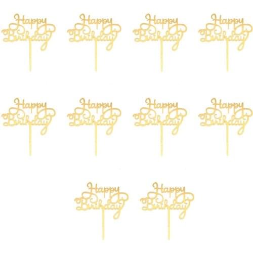 10pcs Birthday Cake Topper Cake Decorations Happy Birthday Cake Topper Acrylic Gold Cake Flag Cupcake Topper Birthday Cake Decor