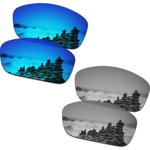 SmartVLT 2 Pairs Polarized Sunglasses Replacement Lenses for Oakley Canteen 2014 Ice Blue and Silver Titanium