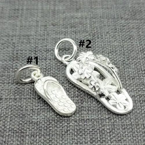 2 Pieces of 925 Sterling Silver Flip Flop Shoe Charms 3D for Bracelet Necklace