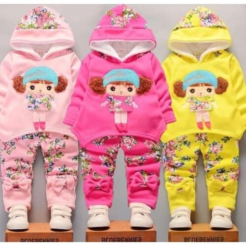 2021 New autumn and winter plus velvet suit children cartoon sheepskin coat childrens clothing cute girl two-piece1-4 years old