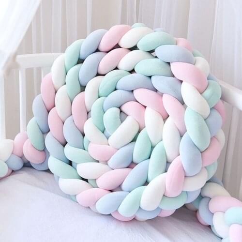 3M 4 Strands Baby Crib Bumper Knotted Braided Bumper Handmade Soft Knot Pillow Cushion Baby room Decor Crib Protector 7 Colors