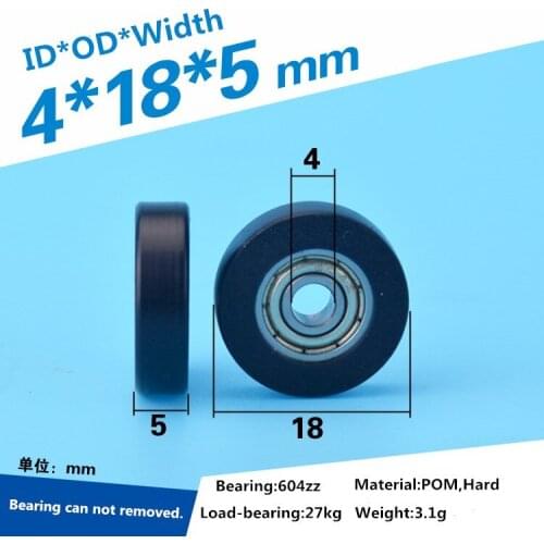 5pcs 4x18x5mm 608ZZ bearing delrin POM coated Roller flat type pulley wheel roller rolling guide pulley wheel