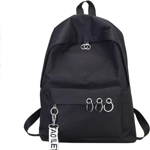 5PCS / LOT Korean style Backpack Women Solid Zipper Metal Ring Decoration Womens Backpack Knapsack
