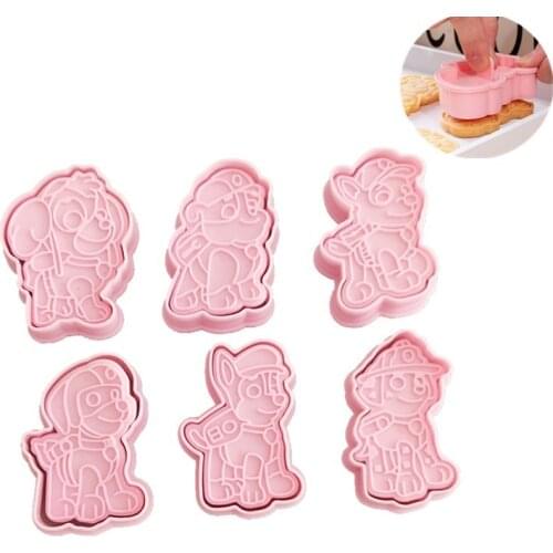 6 Pcs Dogs Cookie Cutter Plastic Biscuit Knife Baking Fruit Cake Kitchen Tools Mold Embossing Printing