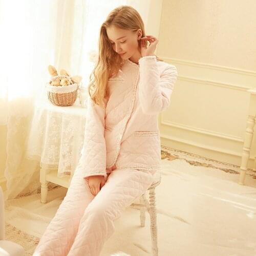 Free Shipping 2019 New Winter Princess Womens Winter Pink Cotton Sleepwear Pajamas Long Pants Set Home Coth camisolas de dormir