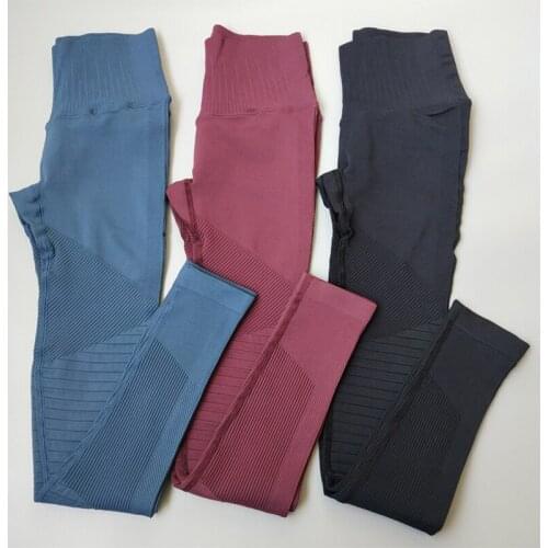 Seamless High Waist Yoga Leggings Tights Women Workout Striped Breathable Fitness Clothing Female Stretchy Training Pants 2020