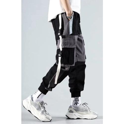 Men Cargo Pants Fashion High Street Ankle Length Tactical Pants Casual Elastic Waist Streetwear Plus Size Trousers Sweatpants