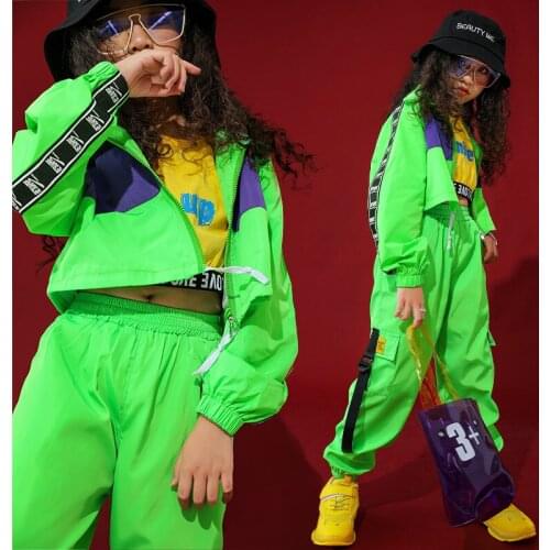 Children Hip Hop Dance Costume Kids Fluorescent Clothes Street Jazz Performance Show Fashion Suit School Girl Costume BI041