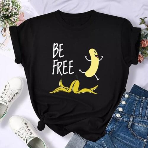 Be Free Naked Banana Colored Printed T-shirt Funny Fruit Foody Gift Tshirt Aesthetic Women Short Sleeve Hipster Humor Top Tee