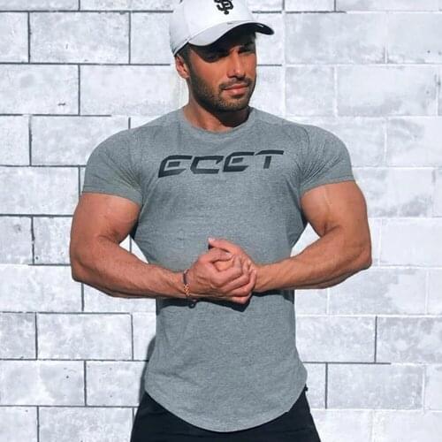 Gym Fitness Cotton T-shirt Men Running Sports tshirt Bodybuilding Workout Skinny Tee shirt Summer Male Jogging Training Tee Tops