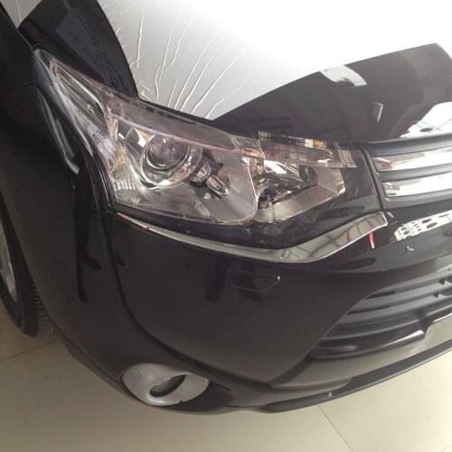 For Mitsubishi Outlander 2013 2014 2015 Chrome Headlight Eyebrow Trim Front Lights Lamp Eyelid Strips Car Exterior Accessories