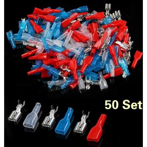 50Sets 6.3mm Crimp Terminal Female Spade Connector with Case Electrical Terminals Assortment