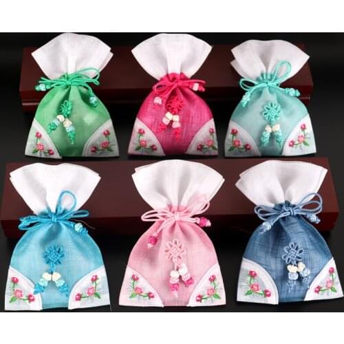 Chinese knot Embroidery Cloth Small Bags for Gift Packaging Empty Sachet Bag Drawstring Wedding Pouch Birthday Party Favor Bags