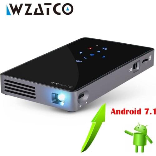 WZATCO CT50 Android 7.1 OS WIFI Bluetooth Pico Mini Micro lAsEr DLP Projector Portable Proyector with Battery for Home Theater