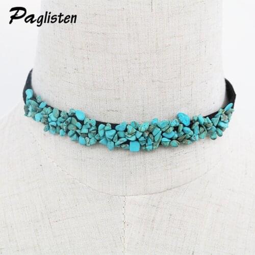 Fashion Simple Hand-Made Choker Necklace Natural Crushed Color Stone Necklace Necklace Women Girl Onyx Party Jewelry