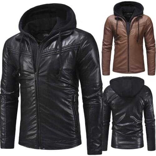 NEW Fashion Mens leather Hoodie Motorcycle Coats Jackets Hooded Washed Leather Coat XL XXL 3XL Blouson Moto Homme