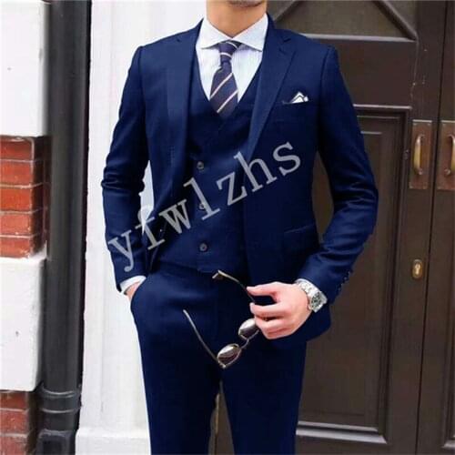 Handsome Groomsmen Two Buttons Notch Lapel Groom Tuxedos Wedding Dress Men Suits Blazer Prom Dinner (Jacket+Pants+Tie+Vest) A821