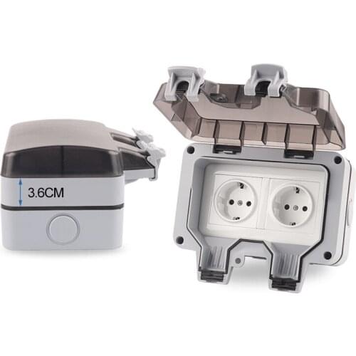 IP66 EU Germany Standard large plug Waterproof Outdoor Wall Power Switch Socket Suitable Home Workshop Double Outlet Panel