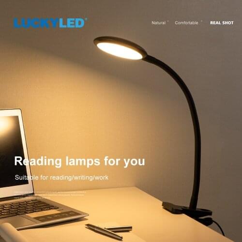 LUCKYLED Clip Table Lamp 3 Color Dimmable Led Desk Lamp USB DC 5V Flexible Hose Black Bedside lamp Led Book Light Study Reading