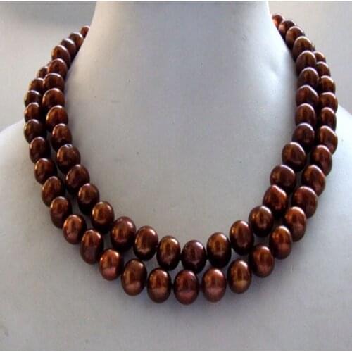 Charming 2 row 10-11 mm south chocolate pearl necklace 17-18 inch