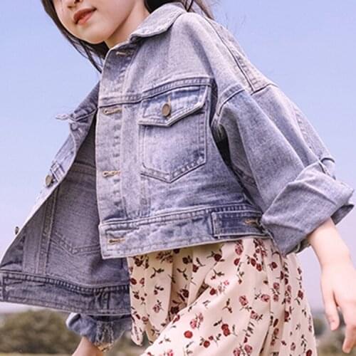 2020 Autumn Korean Childrens Clothing New Boys and Girls Fashion Denim Lapel Button Loose Casual Jacket