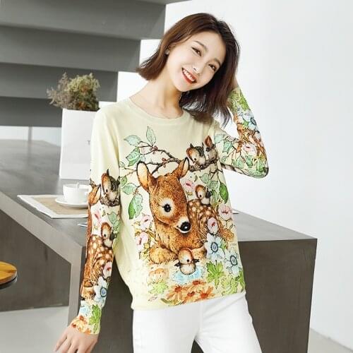 Autumn Winter Knitted Women Sweaters Pullovers Long Sleeve Davids deer Printed Loose Sweater Femme Jumpers Sueter Mujer New