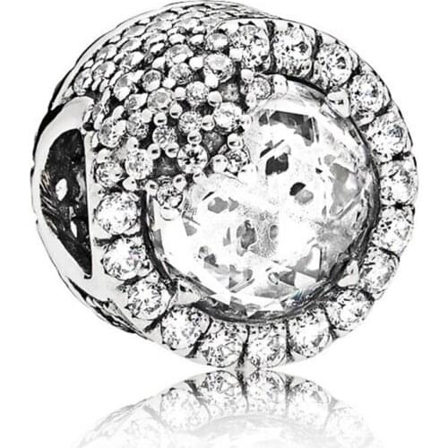 Dazzling Snowflake Charm for Women Bracelet Bangle Pave Clear CZ Bead Girl Gift Authentic S925 Silver DIY Jewelry