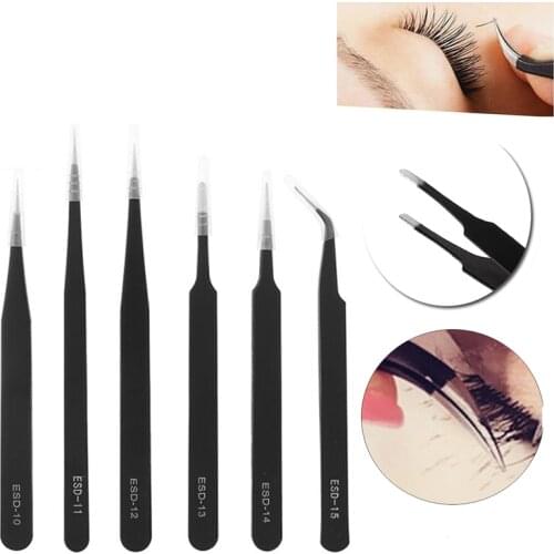 Nail Tweezers Eyelash Nipper Curved Straight Lash Grafting Clip Anti-Static Stainless Steel Rhinestone Picking Tool Makeup Tools