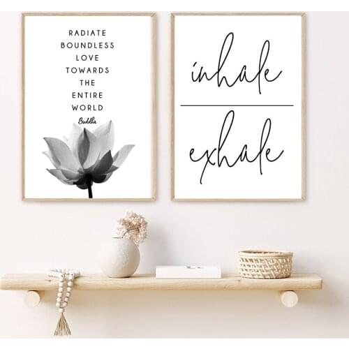 Gray Yoga Lotus Poster Inhale Exhale Quotes Canvas Print Minimalist Wall Art Pictures Painting Buddhism Modern Art For Home Deco