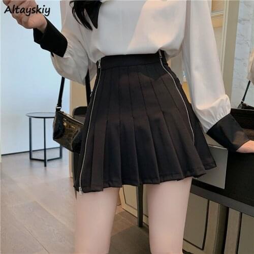 Mini Pleated Skirts Women Patchwork Zipper Korean Style Trendy Chic Female Bottom Ulzzang Elegant Streetwear Popular Summer Ins