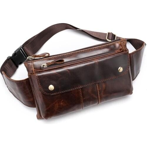 Fanny Waist Bag Mens Real Leather Travel Man Cross body Phone Pouch Sling Chest Pack Casual Fanny Pack Male Large Hip Bum Purse