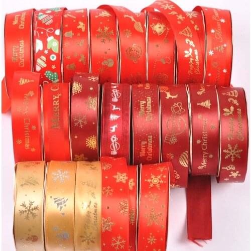 Merry Christmas Gilding Ribbons For Gift Cake Wrapping Bows Party Wedding Decor Hair DIY Handmade Accessories New Year c2490