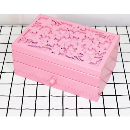 High-end European-style pink jewelry box, solid wood watch jewelry storage box, large capacity home bedroom storage drawers