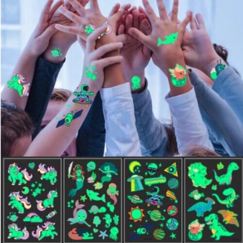 Luminous Temporary Tattoos For Kids Glowing Temporary Fake Stickers On The Face Arm Leg Body Art Sticker