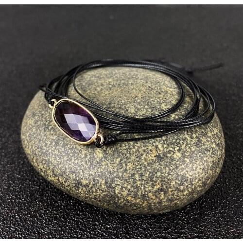 Unique Handmade Ethnic Rope Wrap Bracelet Natural Stones Amethyst Peach heart button Boho Friendship Bracelet Dropshipping