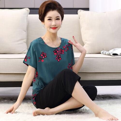XL-4XL Plus Size Nightwear Pajamas Women Middle Age Mothers Sleepwear Pijamas Set Summer Short Sleeve Cotton Pyjamas Female