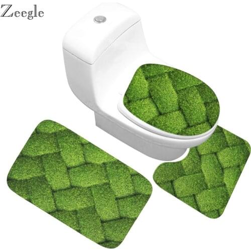 Zeegle 3Pcs Bath Mats Bathroom Carpet Flannel Soft Anti Slip Toilet Seat Cover Set Modern Washable Car Seat Floor Mat Pad