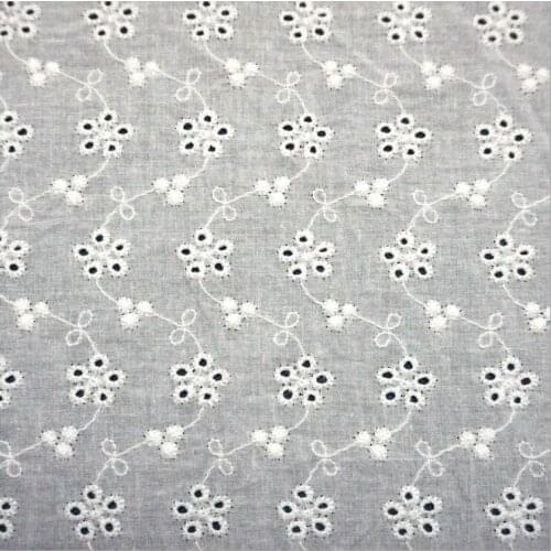 White Flower Hollow Out Lace Cloth Embroidered Womens Summer Cotton Cloth Hollow Lace Fabric