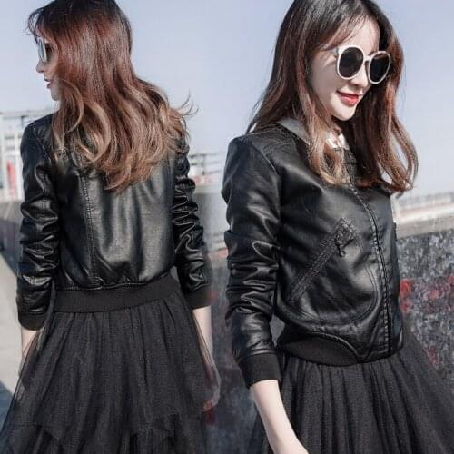 New Women Korean 2020 Spring Autumn Pu Leather Coat Female Motorcycle Jacket Veste Femme PY146 KJ5925